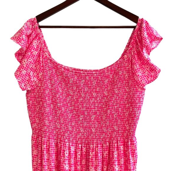 Lilly Pulitzer Size XL Jilly Smocked Midi Dress Aura Pink Check You Out Floral - Picture 4 of 10